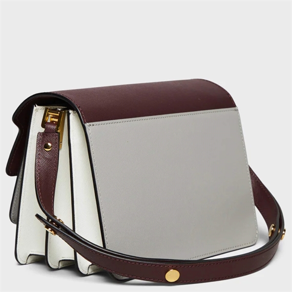 Marni Saffiano Medium Trunk Bag, Burgundy/Grey/Talc